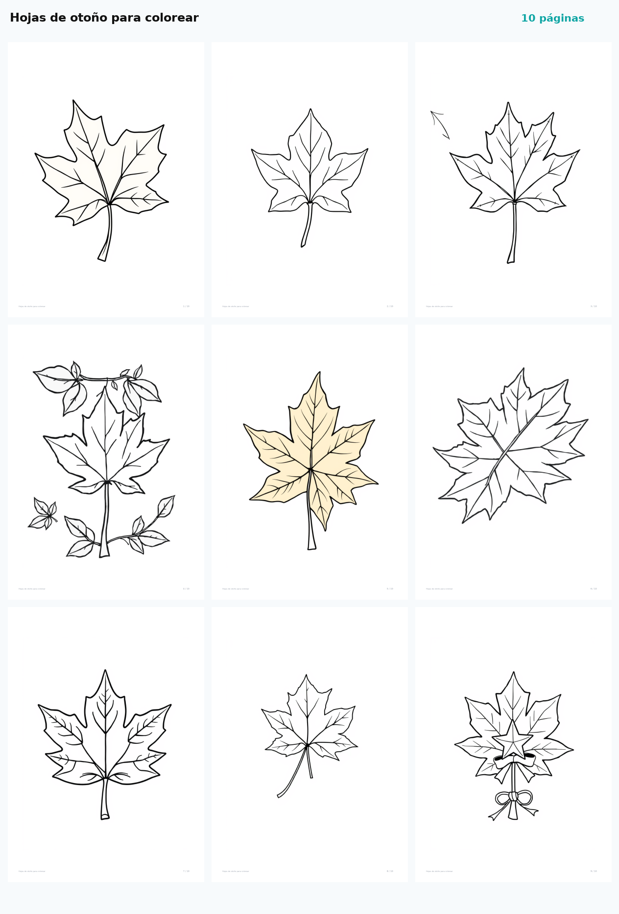 Hojas de otoño para colorear